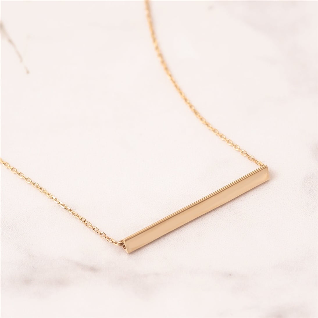 Solid Gold Horizontal Triangle Bar Necklace
