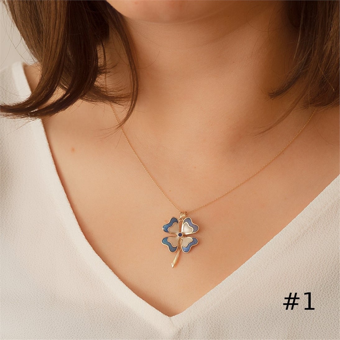 Solid Gold Enamel Clover Necklace