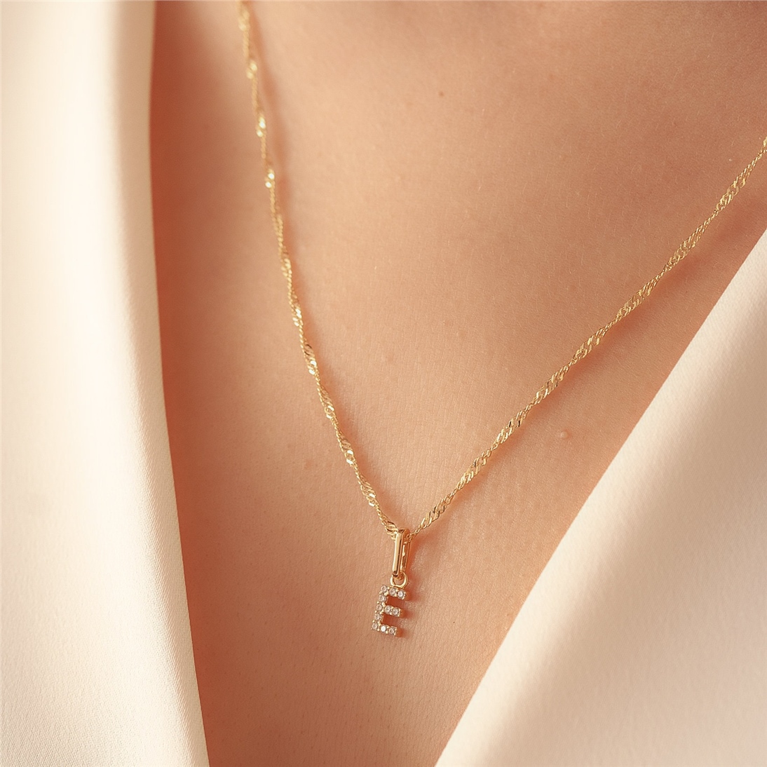 Solid Gold Letter Birthstone Charm Necklace