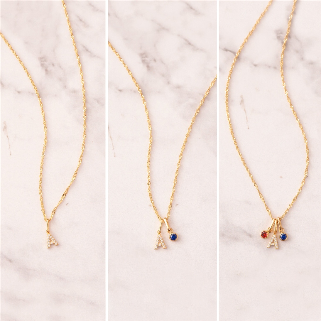 Solid Gold Letter Birthstone Charm Necklace