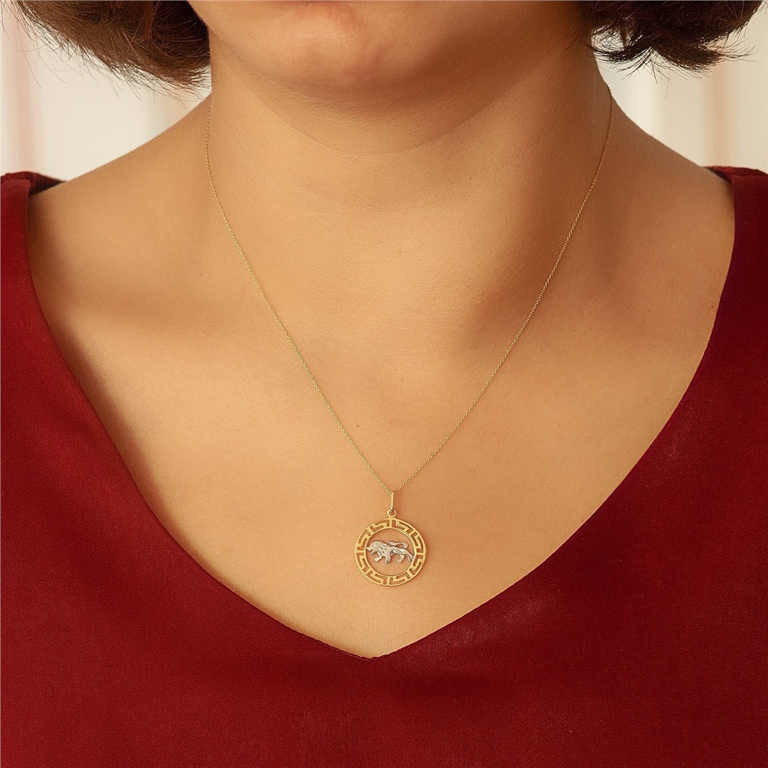 Solid Gold Zodiac Leo Necklace