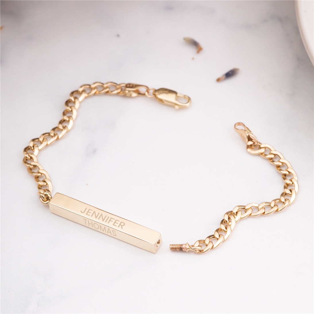 Solid Gold Cuban Chain Urn Bar Bracelet