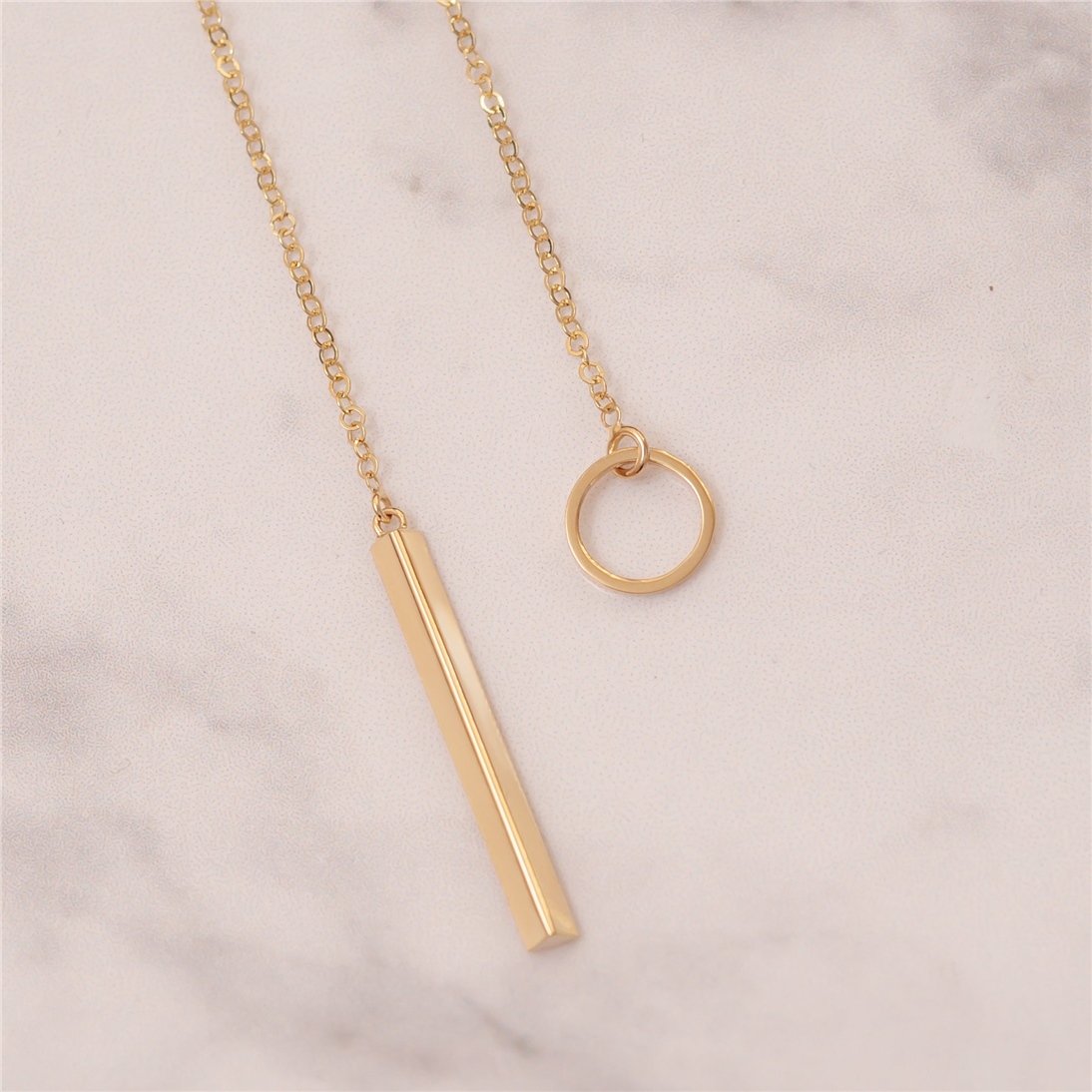 Solid Gold Triangle Bar Lariat Necklace