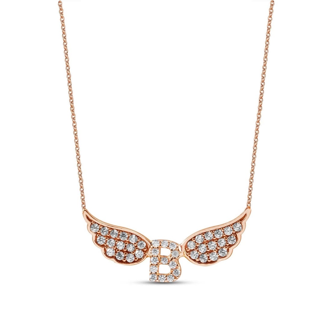 Solid Gold Angel Wing Initial Necklace