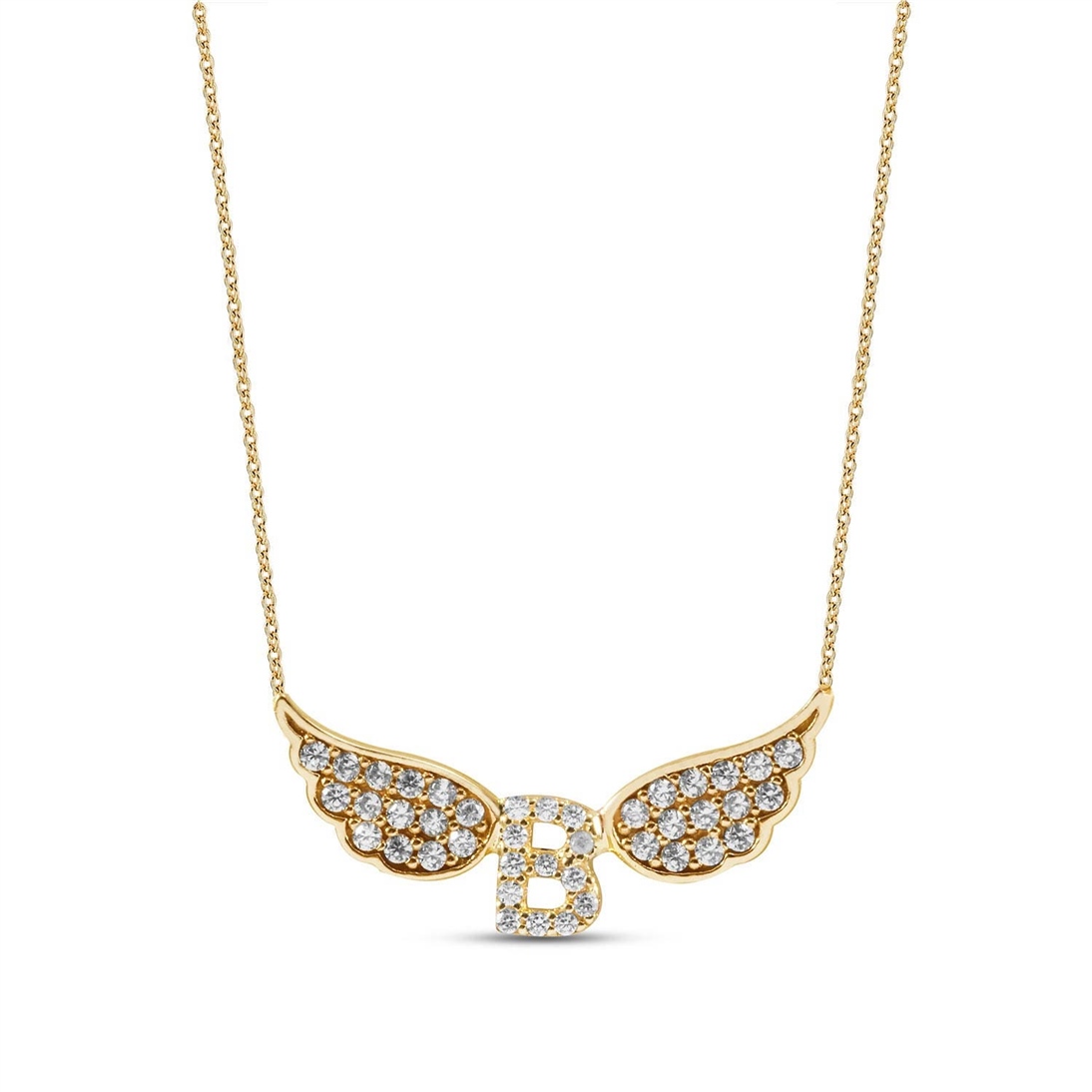 Solid Gold Angel Wing Initial Necklace