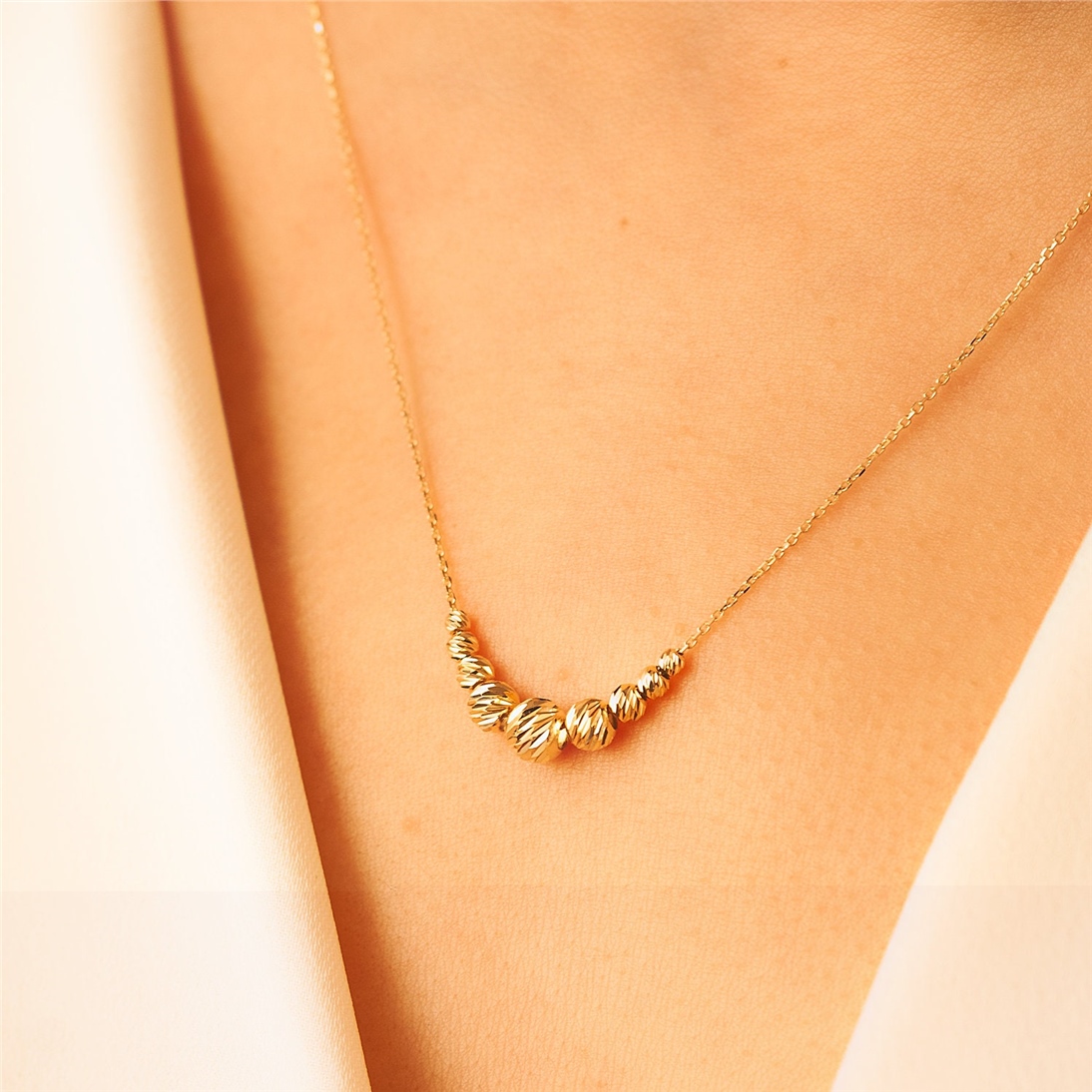Solid Gold Ball Bead Necklace
