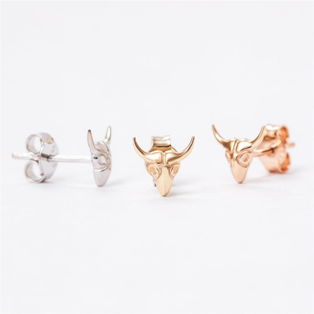 Solid Gold Bull Stud Earrings