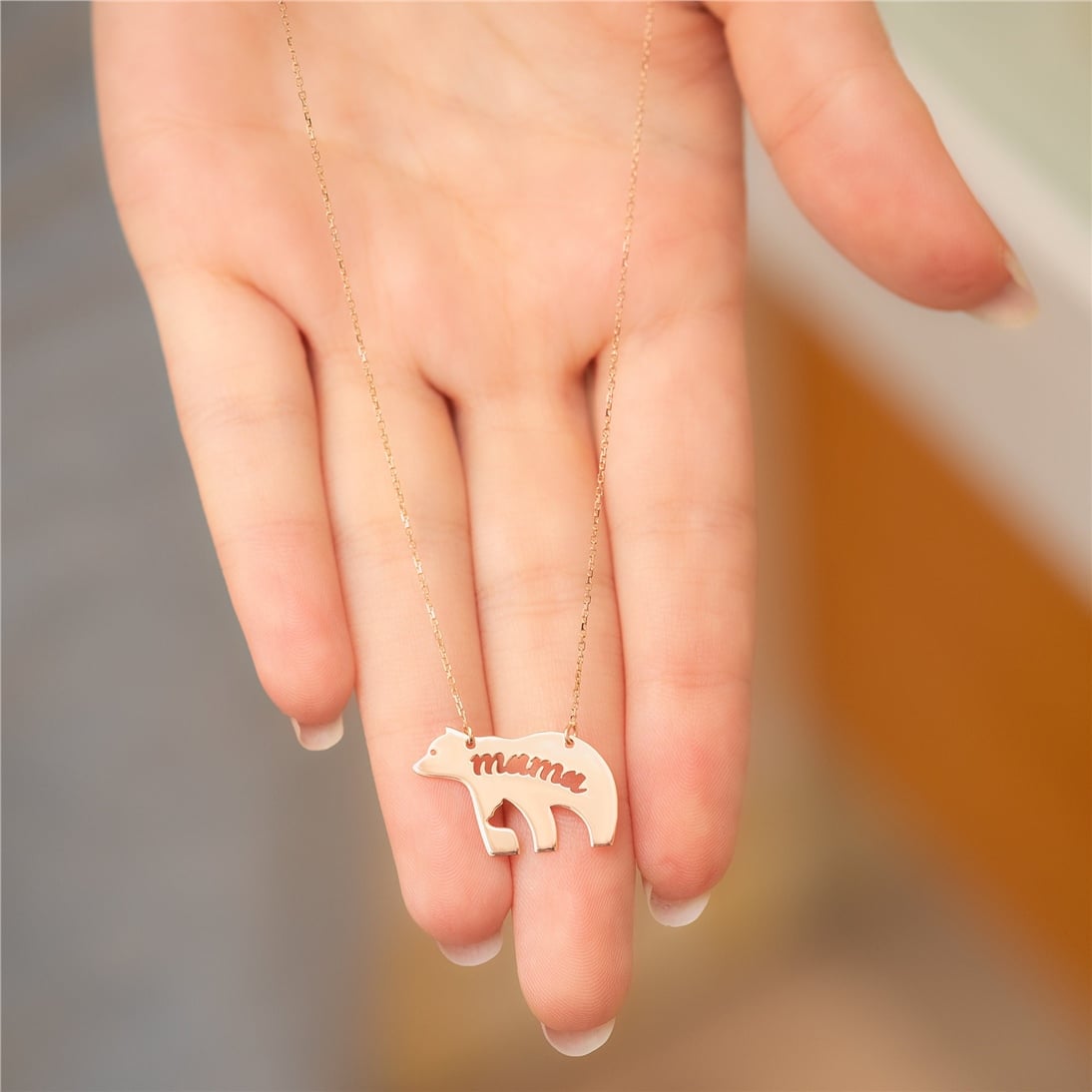 Solid Gold Cutout Mama Bear Necklace