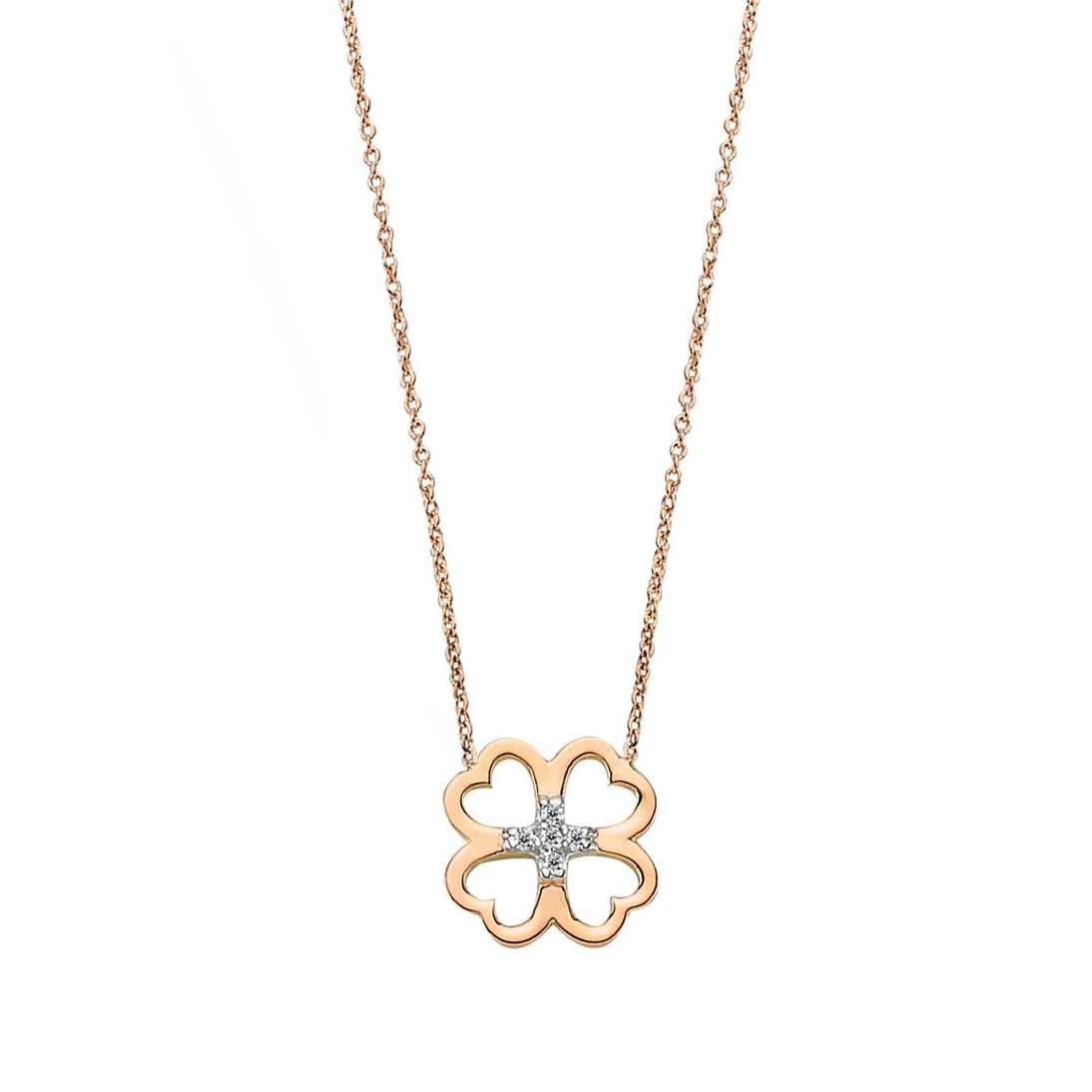 Solid Gold Diamond Clover Necklace