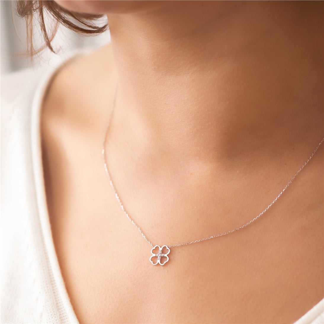 Solid Gold Diamond Clover Necklace