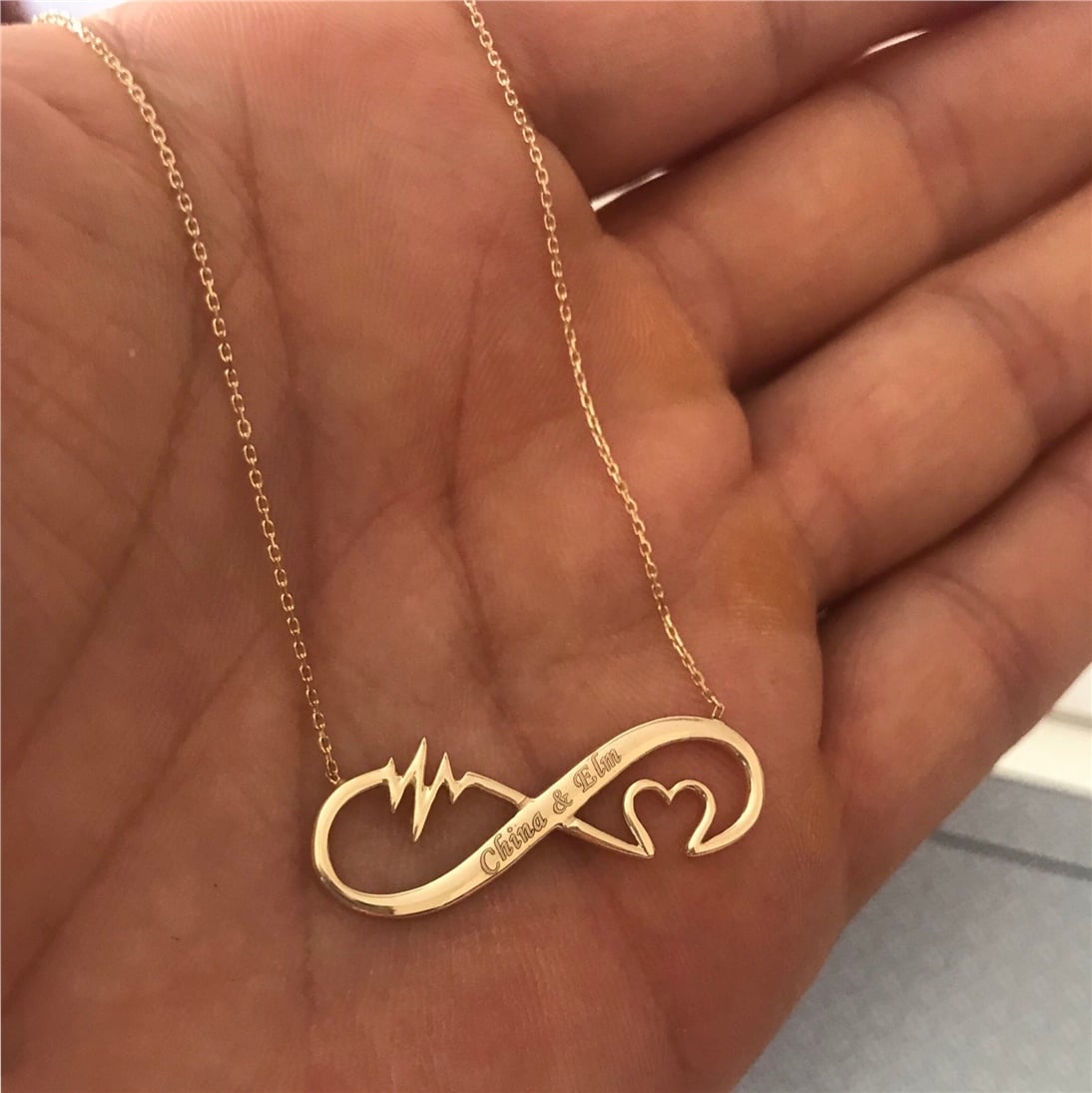 Solid Gold Engraved Name Infinity Necklace