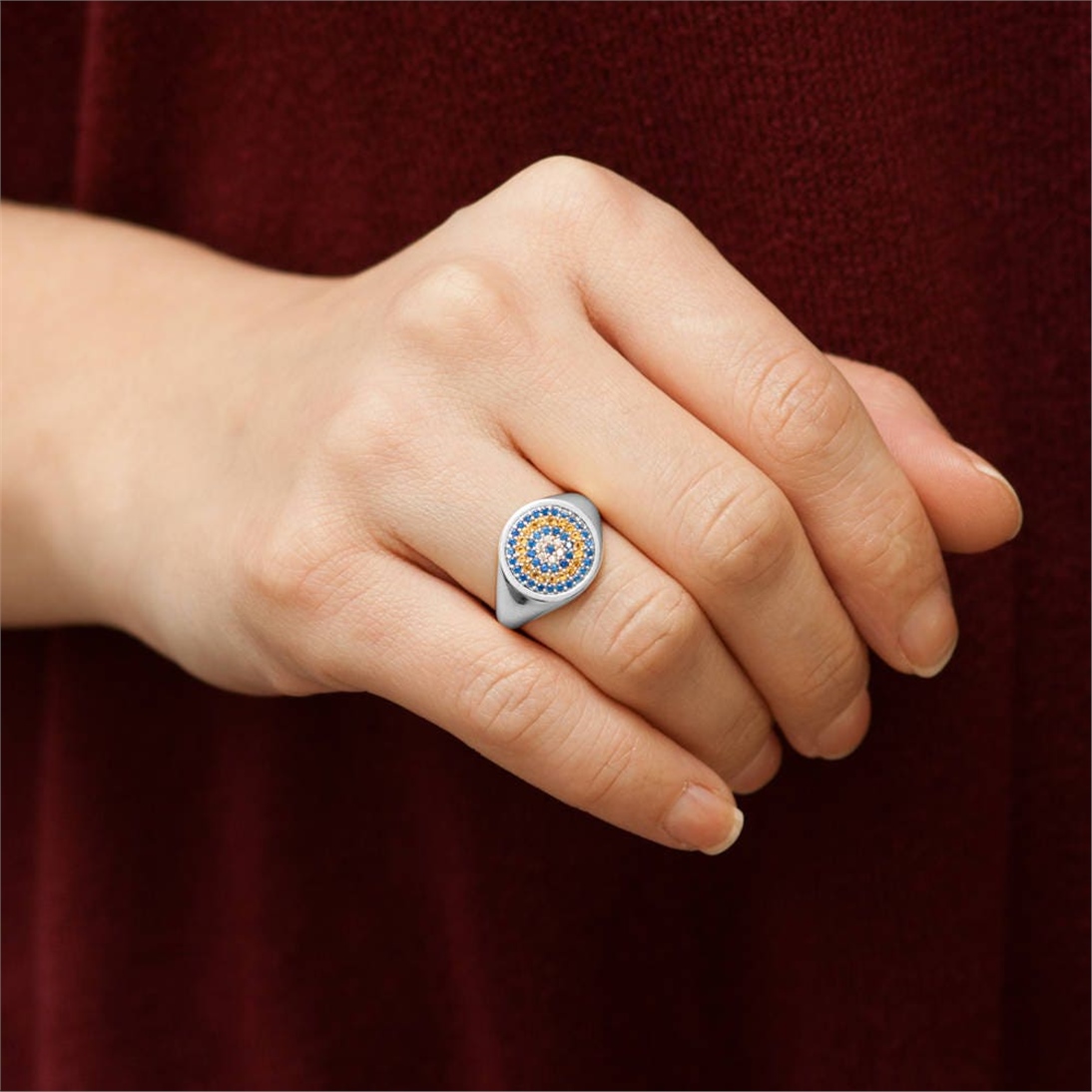 Solid Gold Evil Eye Round Ring