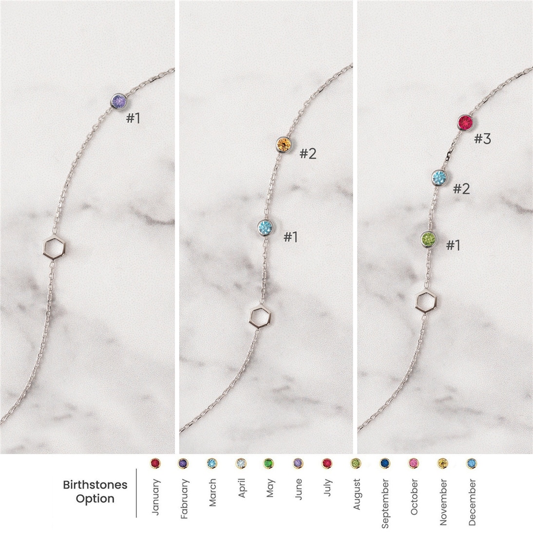 Solid Gold Hexagon and Birthstone Bracelet