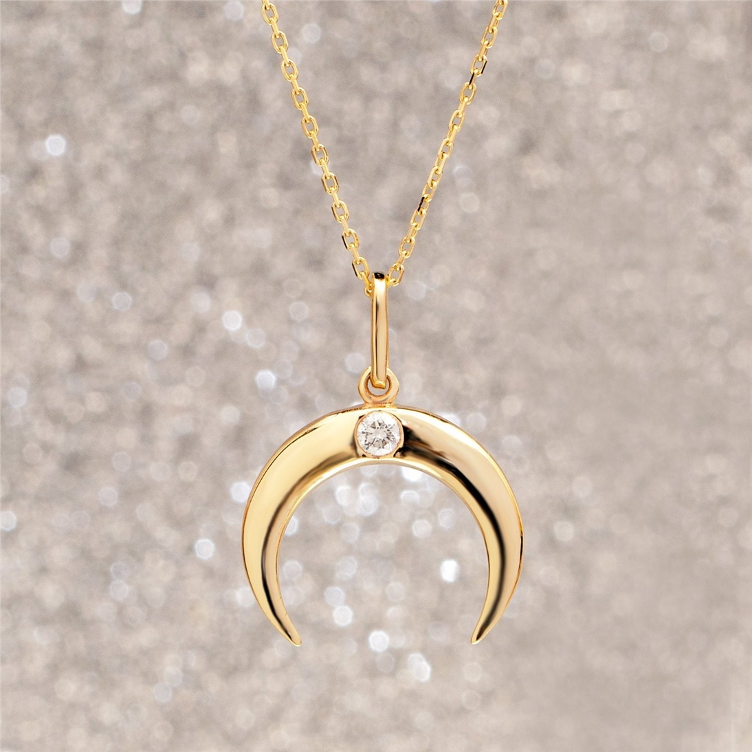 Solid Gold Diamond Moon Necklace