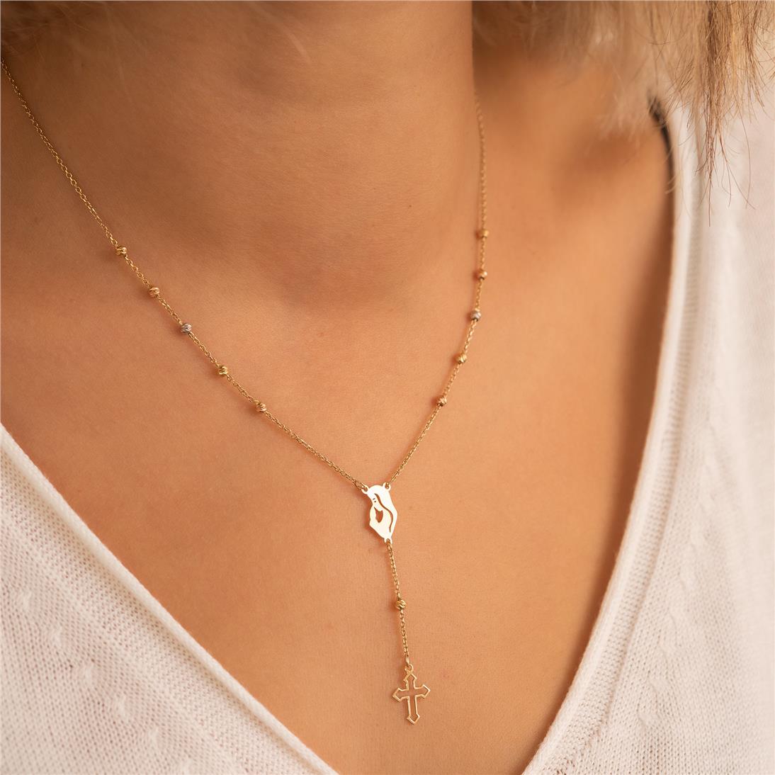 Solid Gold Rosary Lariat Necklace