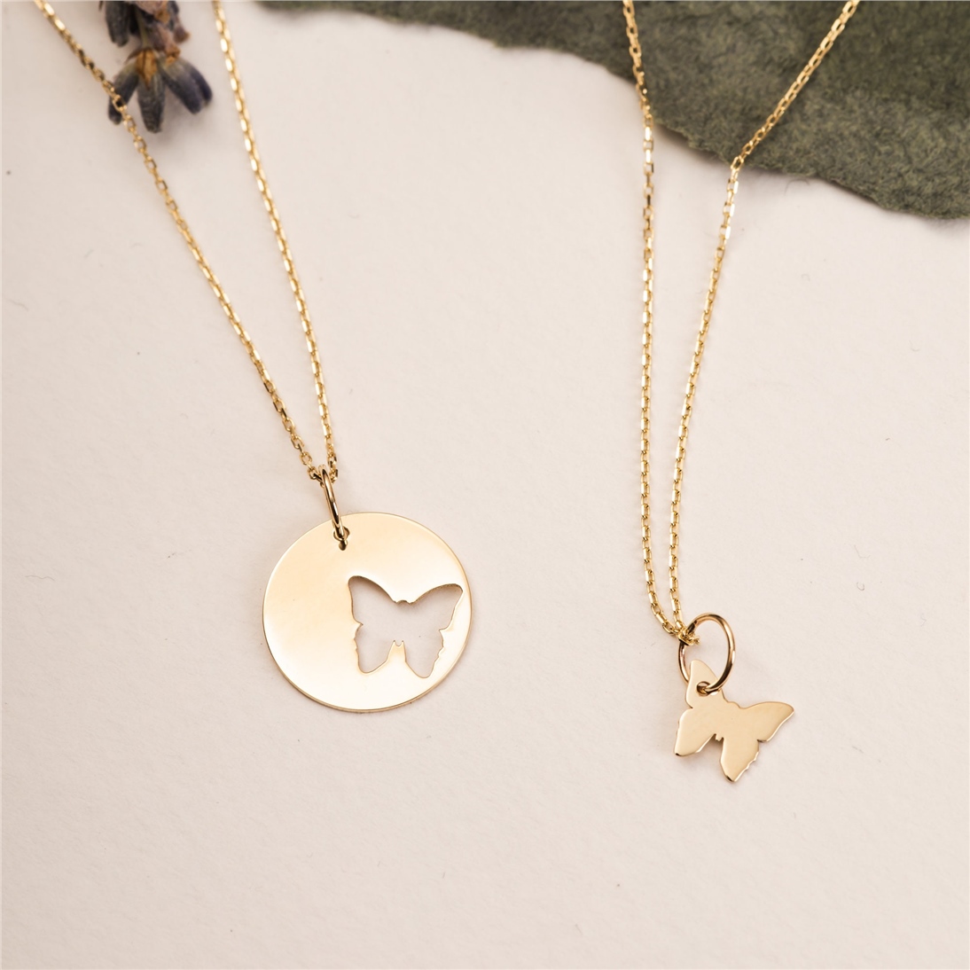 Solid Gold Butterfly Necklace Set