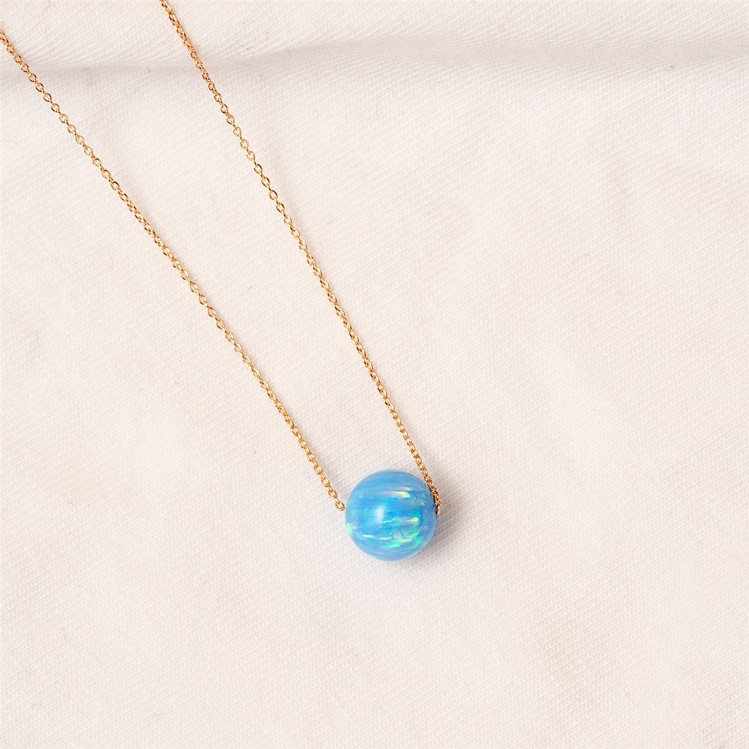 Solid Gold White Opal Ball Necklace