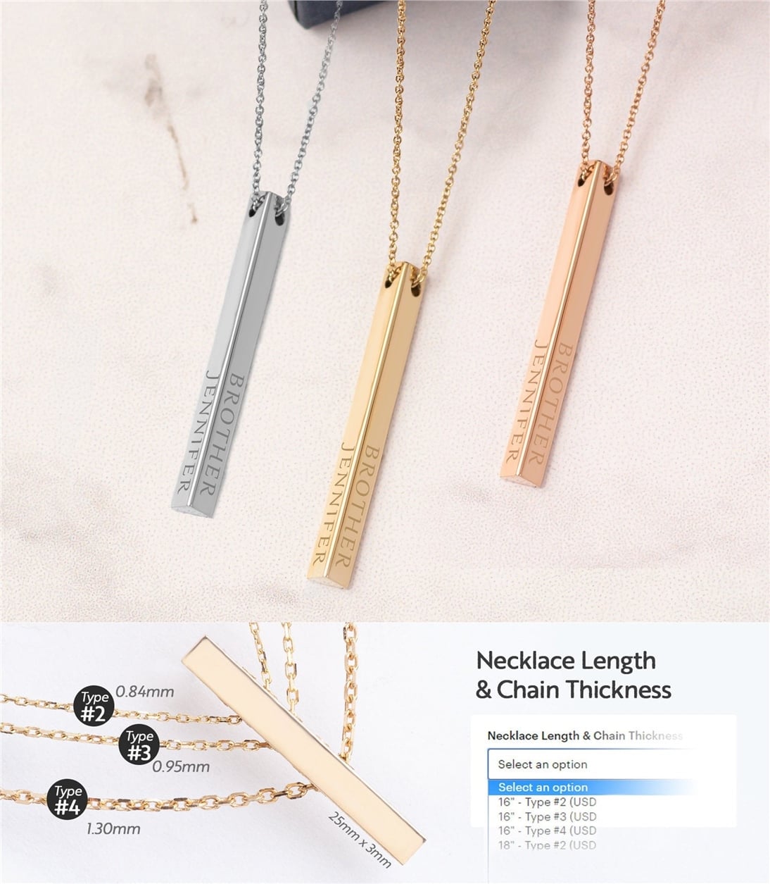 Solid Gold Triangle Bar Necklace