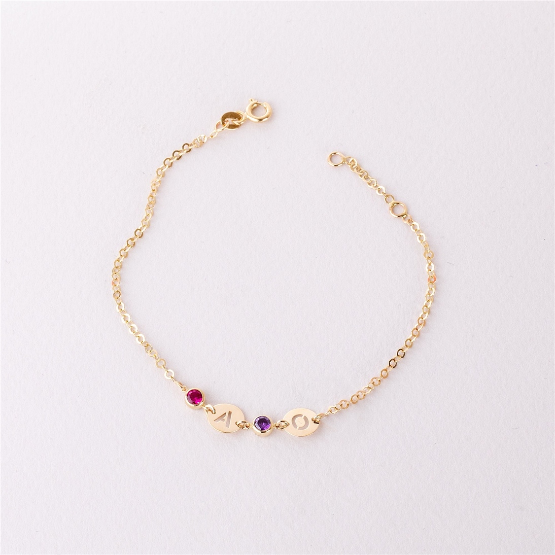 Solid Gold Birthstone & Initial Disc Bracelet
