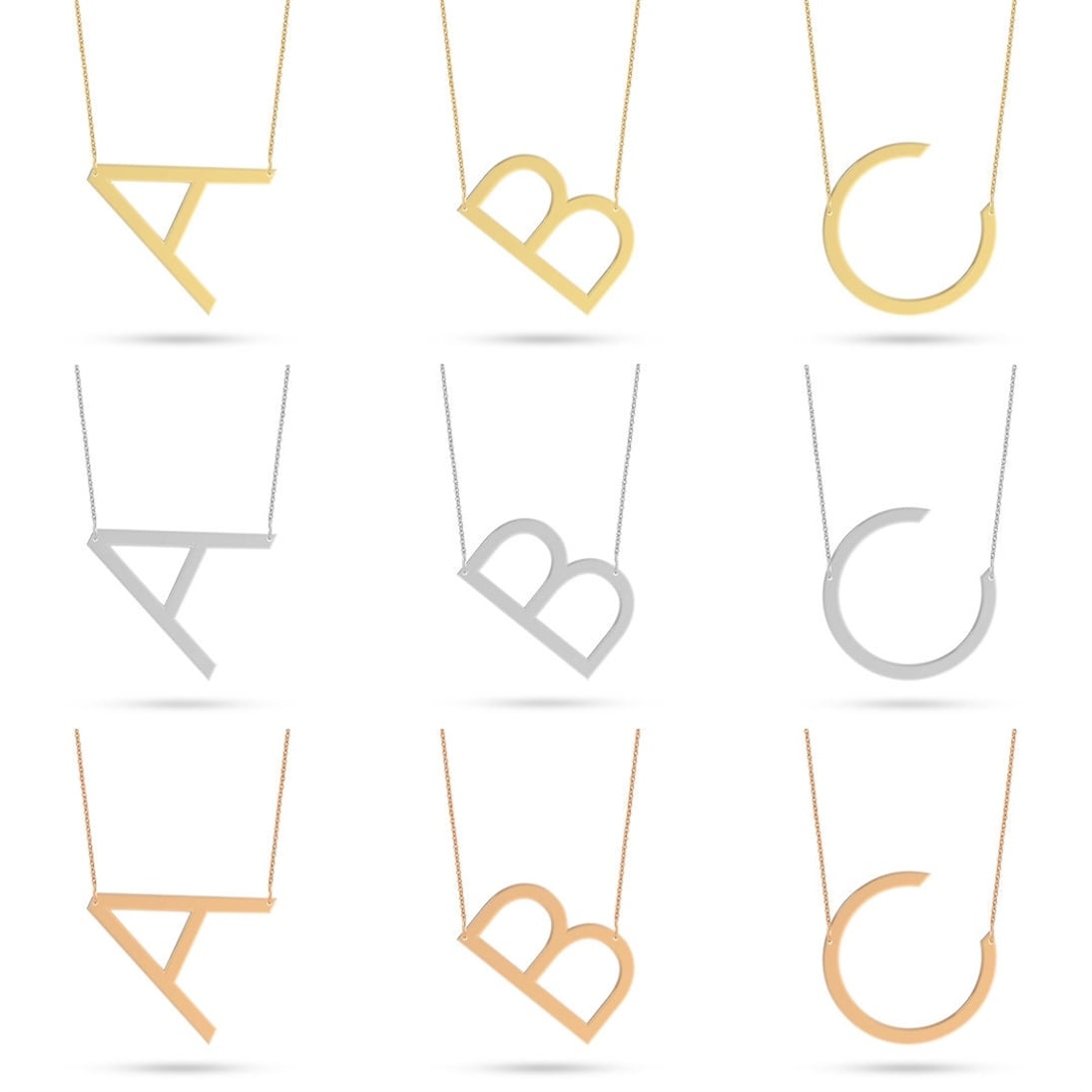 Solid Gold Large Initial Necklace