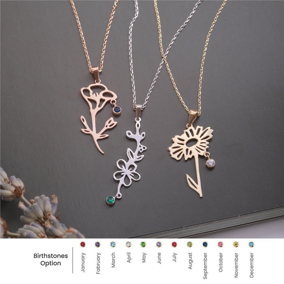 Solid Gold Birthflower Necklace
