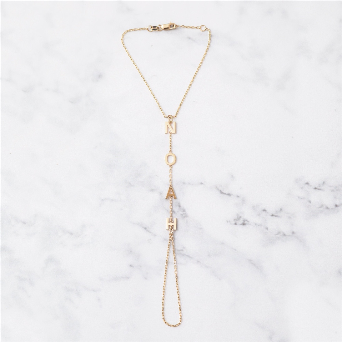 Solid Gold Initial Hand Chain Bracelet
