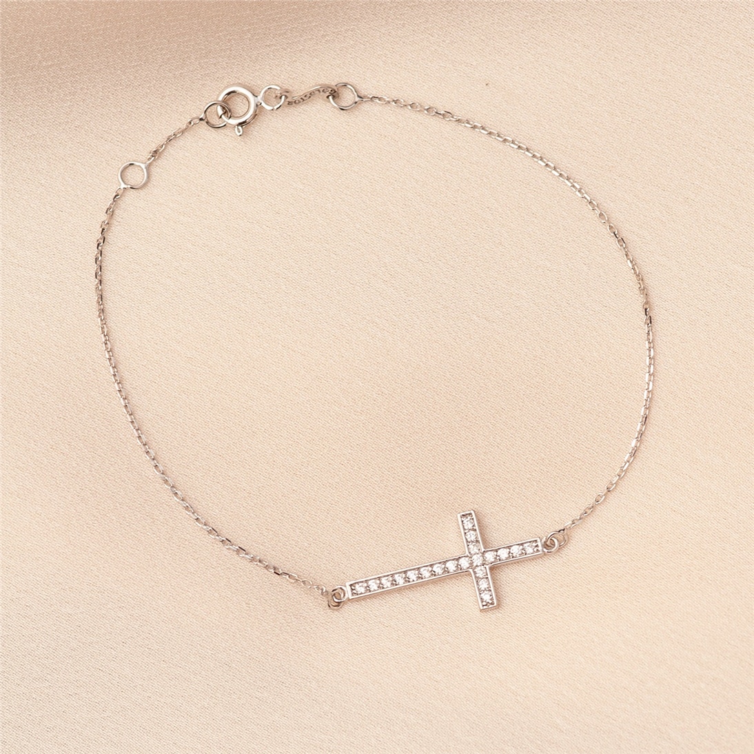 Solid Gold Sideways Cross Bracelet