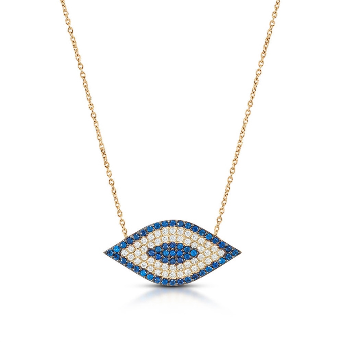 Solid Gold Cubic Zirconia Evil Eye Necklace