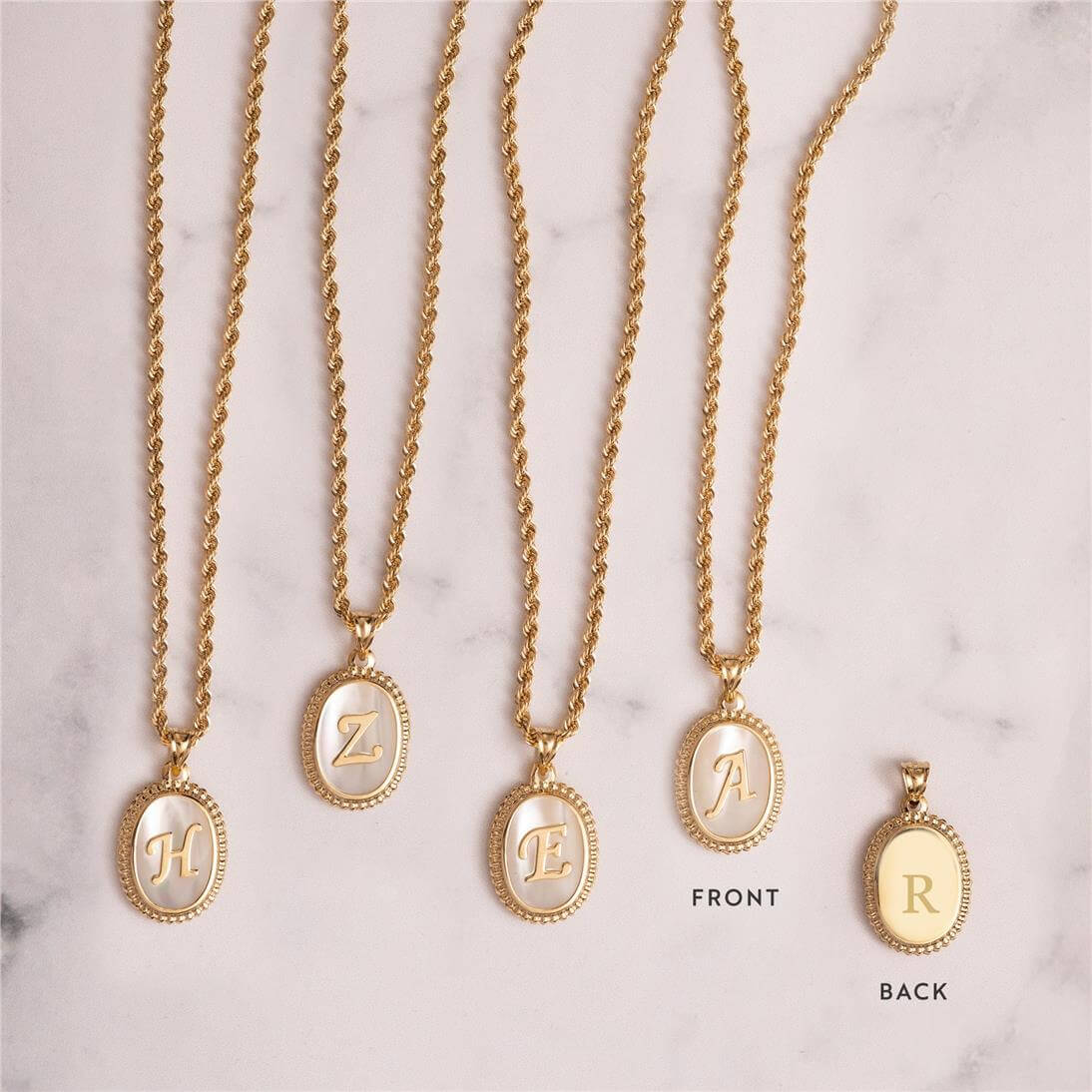 Solid Gold Mother of Pearl Initial Pendant
