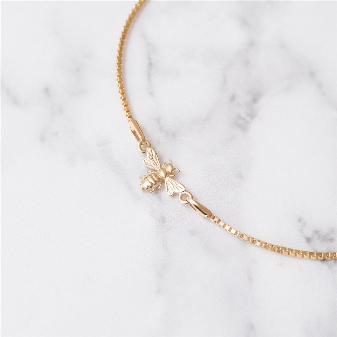 Solid Gold Bee and Birthstone Bracelet