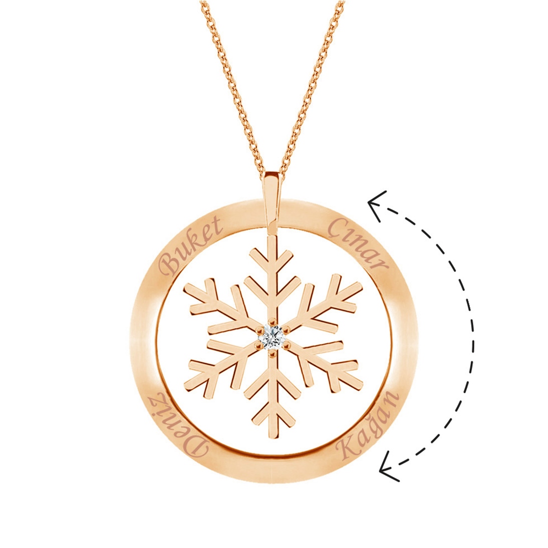 Solid Gold Name Snowflake, Frame Necklace