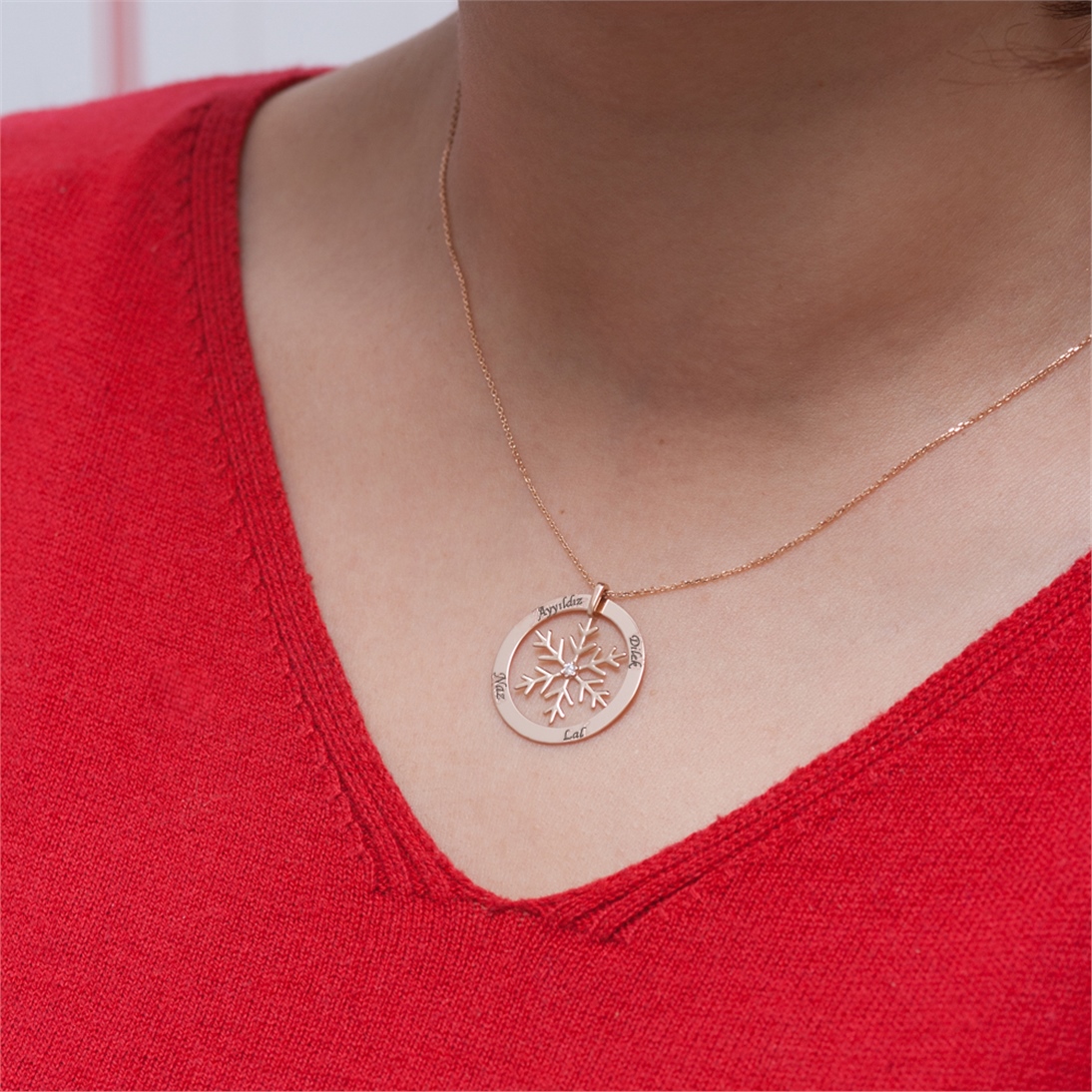 Solid Gold Name Snowflake, Frame Necklace