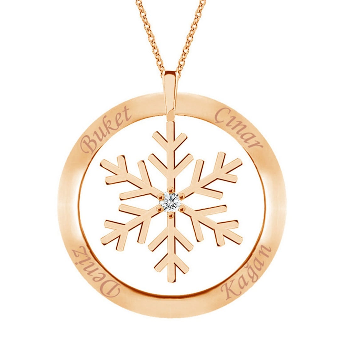 Solid Gold Name Snowflake, Frame Necklace