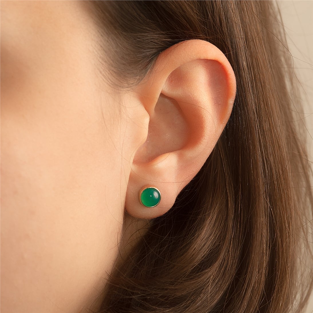 Solid Gold Green Agete Earring