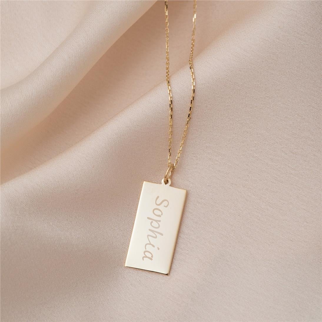 Solid Gold Rectangular Tag Necklace