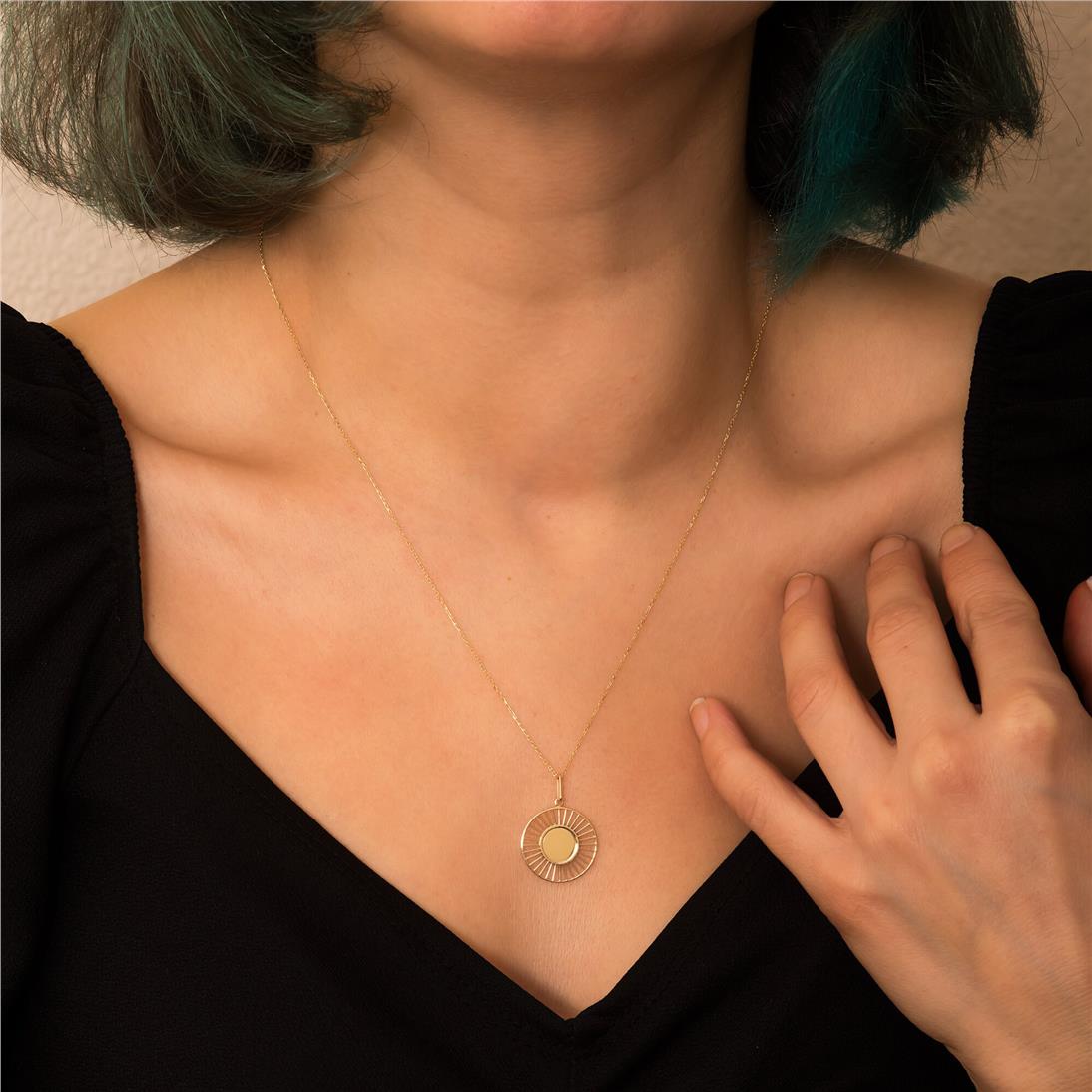 Solid Gold Sunburst Disc Pendant