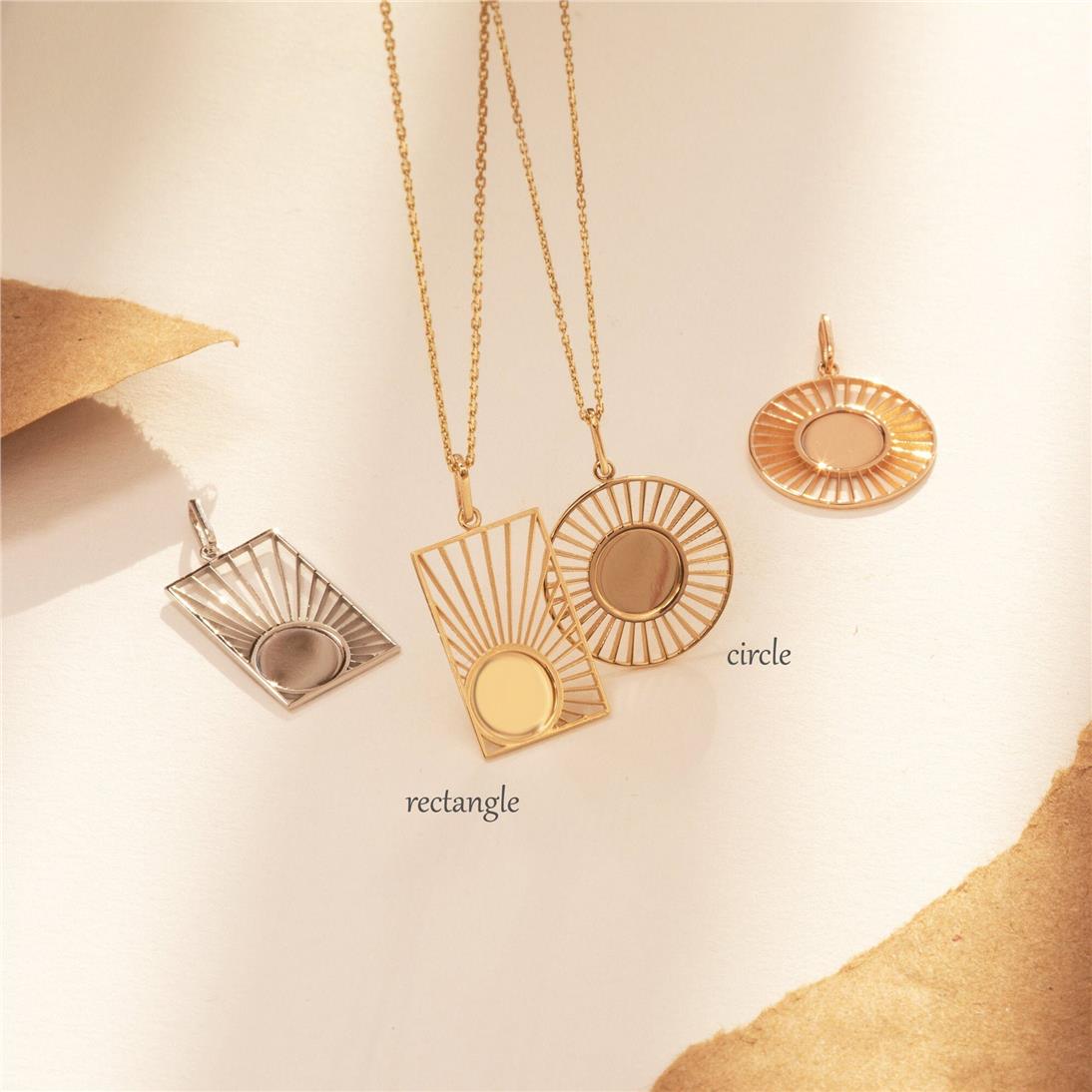 Solid Gold Sunburst Disc Pendant