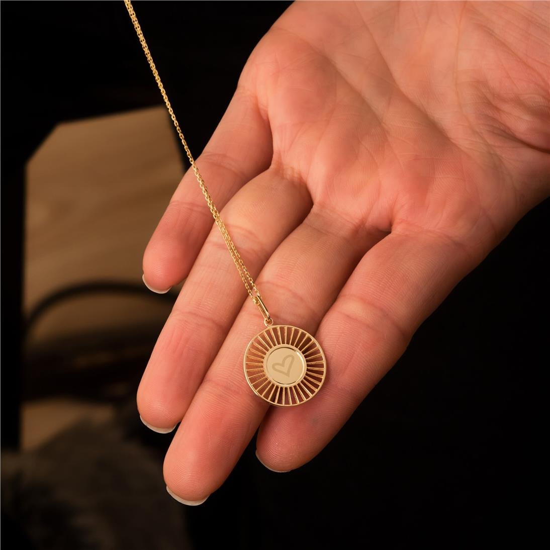 Solid Gold Sunburst Disc Pendant