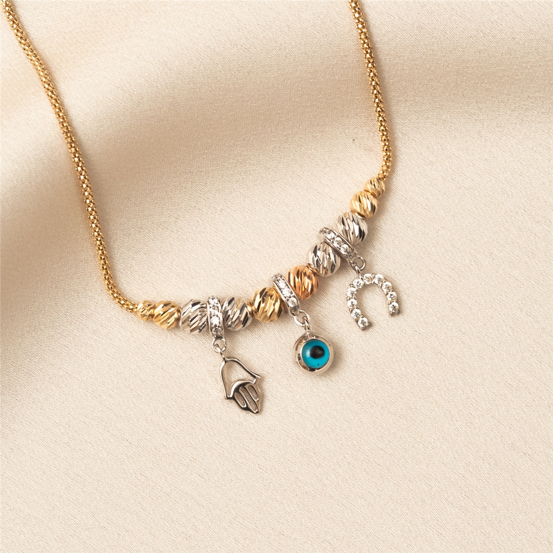 Solid Gold Evil Eye, Horseshoe, Hamsa Bracelet