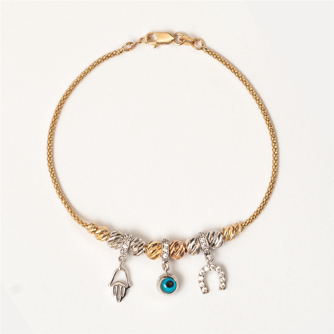 Solid Gold Evil Eye, Horseshoe, Hamsa Bracelet