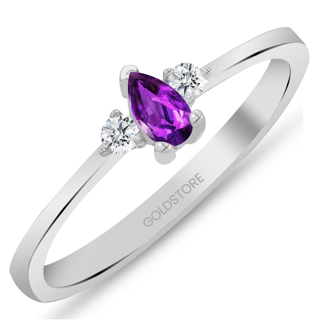 Solid Gold 0.08 ct. Diamond Amethyst Fancy Ring