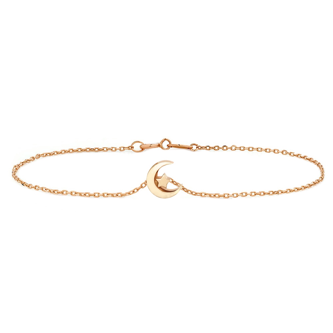 Solid Gold Crescent and Star Bracelet