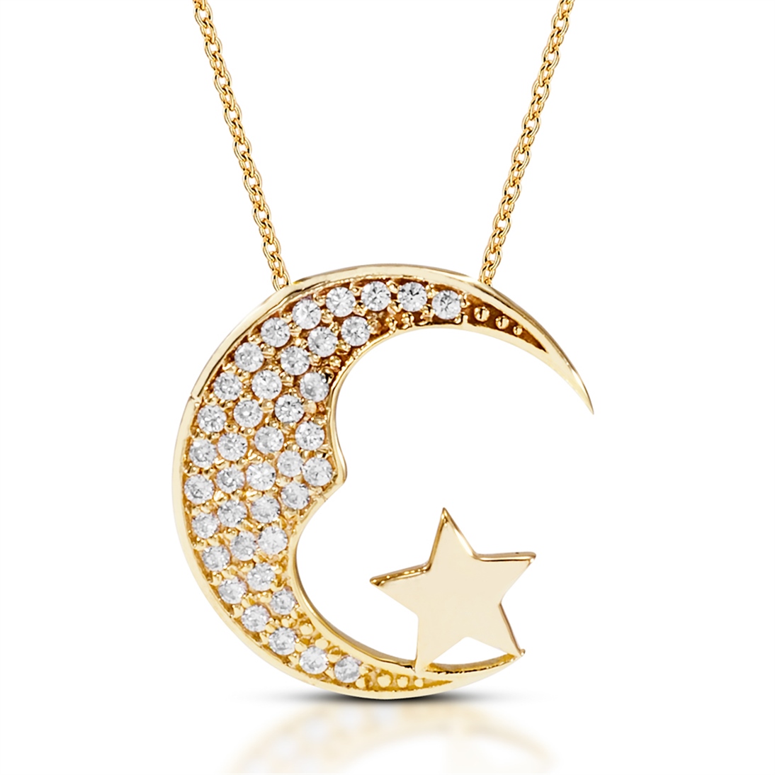 Solid Gold Fancy Crescent and Star Necklace