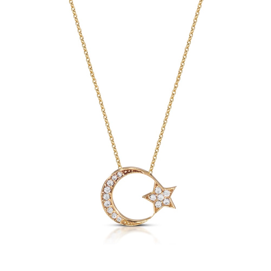 Solid Gold Fancy Crescent and Star Necklace