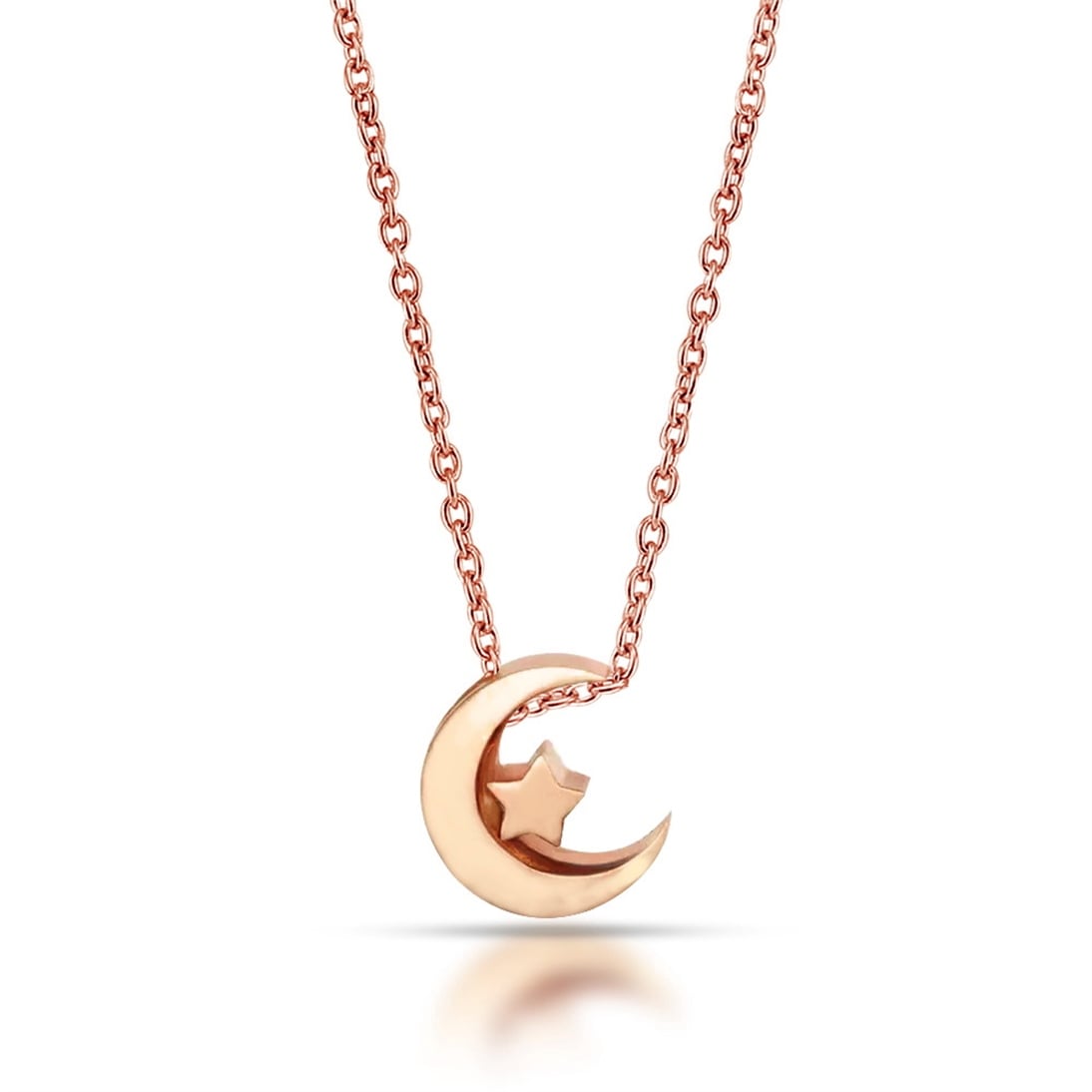 Solid Gold Crescent and Star Necklace