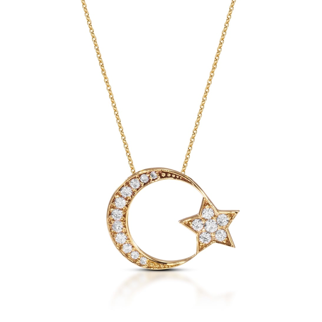 Solid Gold Fancy Crescent and Star Necklace