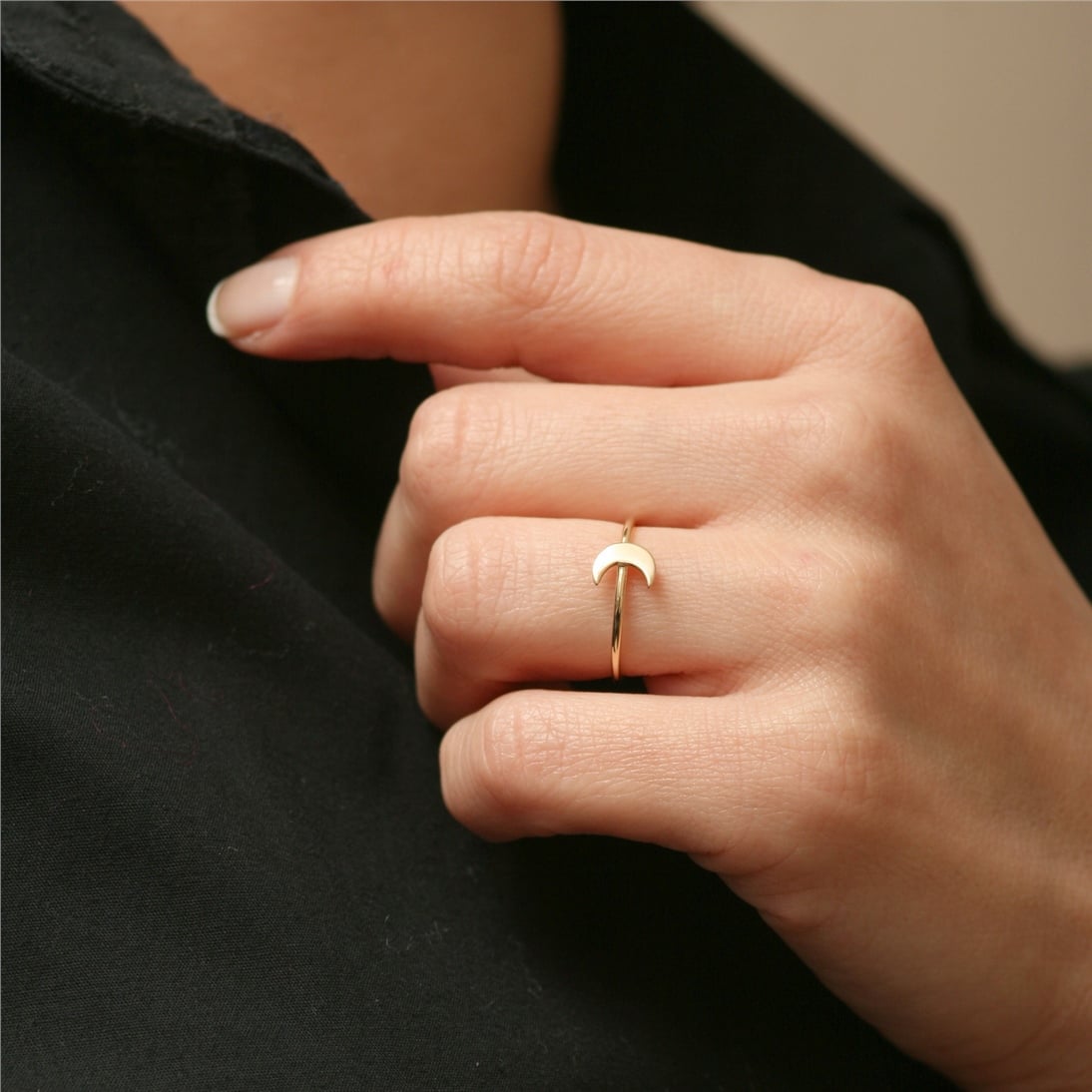 Solid Gold Moon Ring