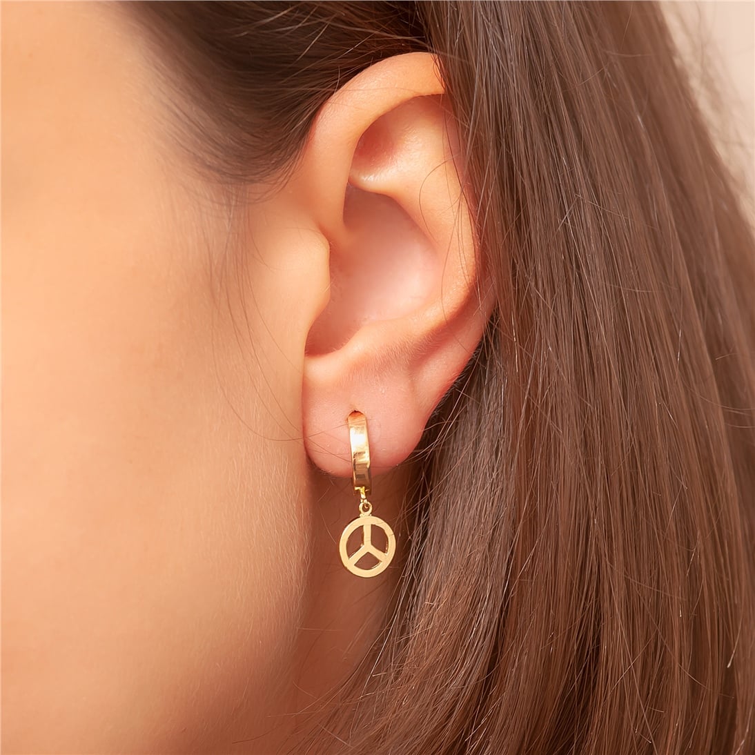 Solid Gold Peace Hoop Earring