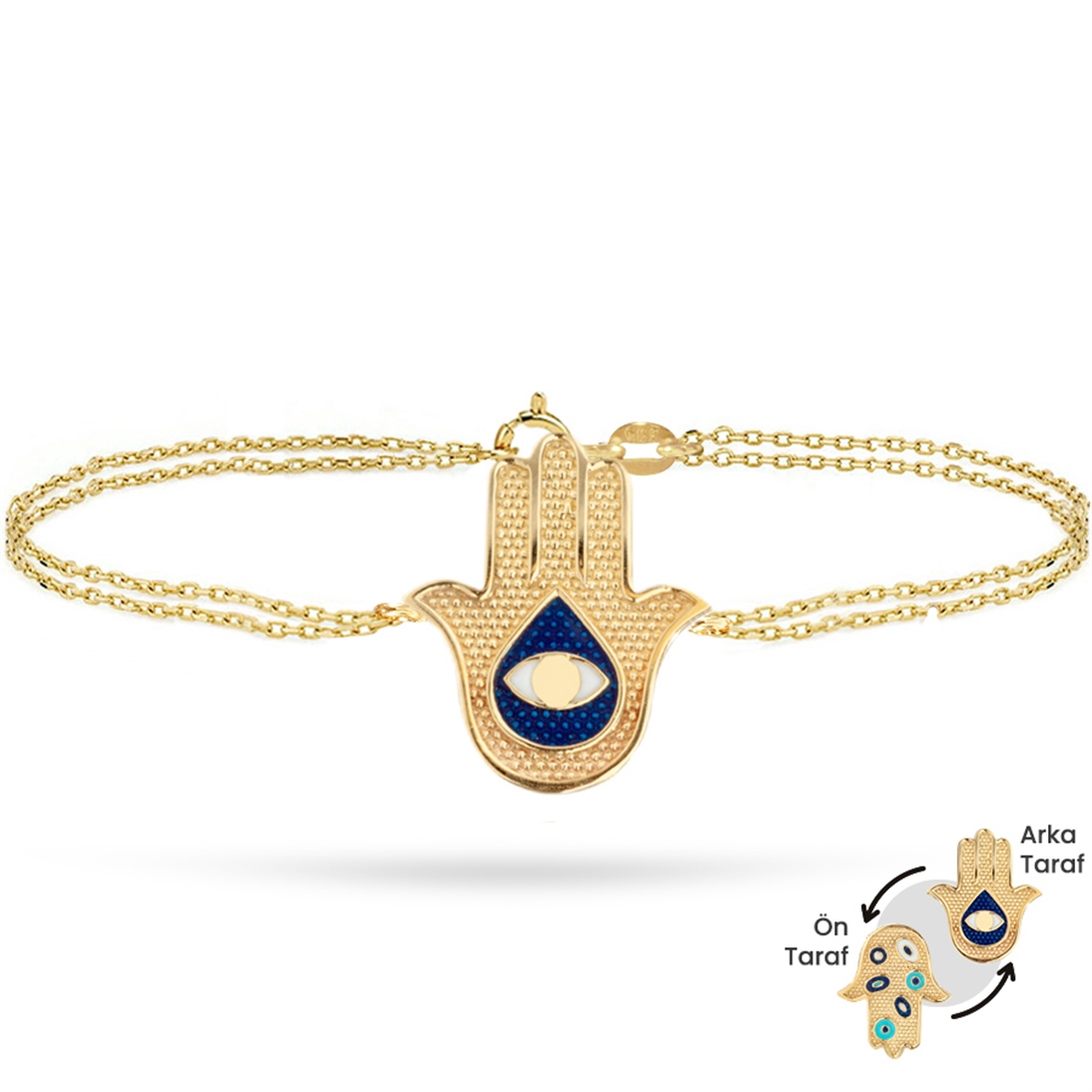 Solid Gold Enamel Evil Eye, Hamsa Bracelet