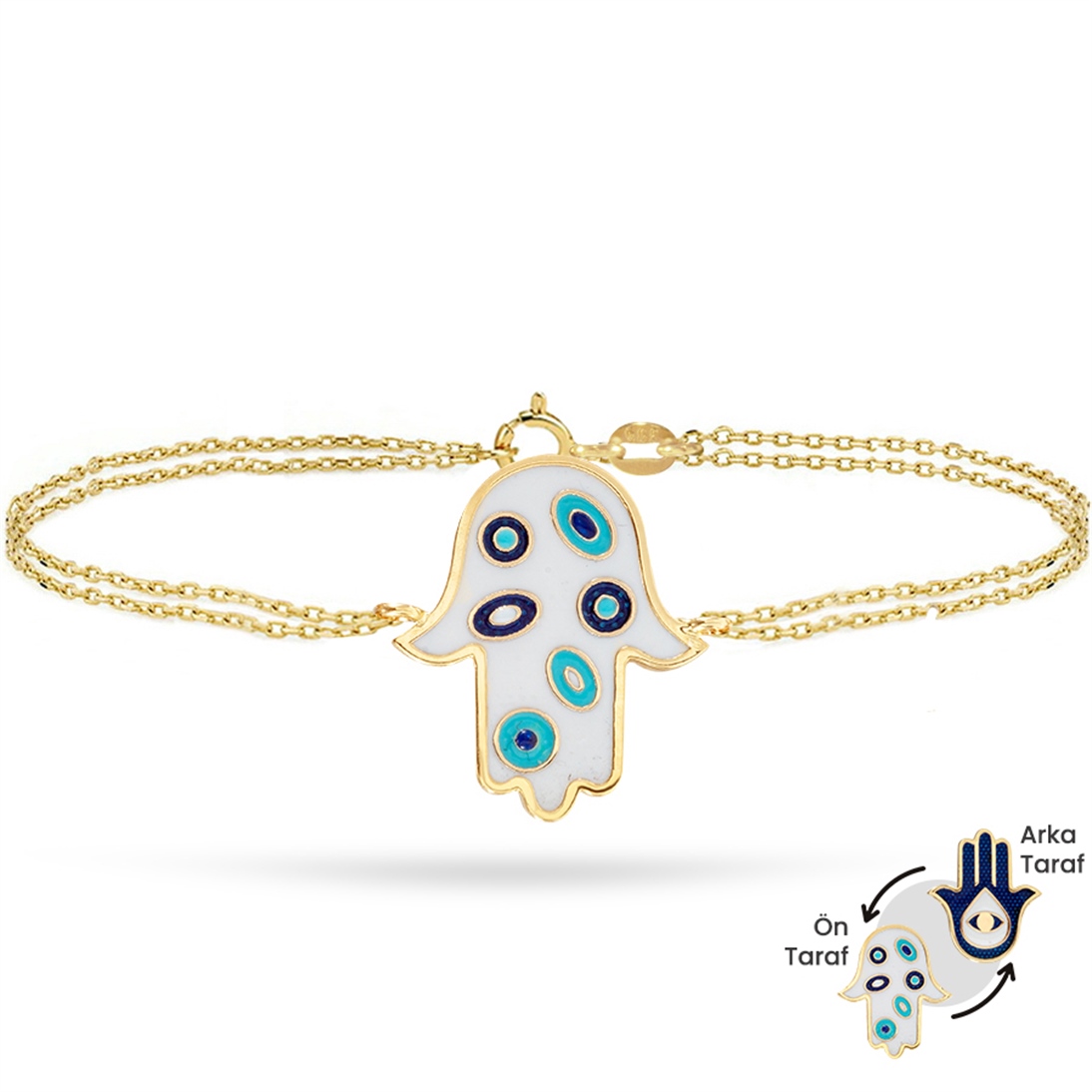 Solid Gold Enamel Evil Eye, Hamsa Bracelet